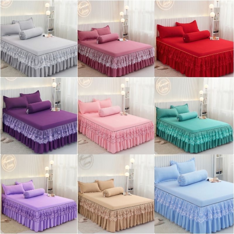 Queen /king Size 4 IN 1 Cadar Ropol Set Bed Sheet Pillowcase Bed Skirt ...
