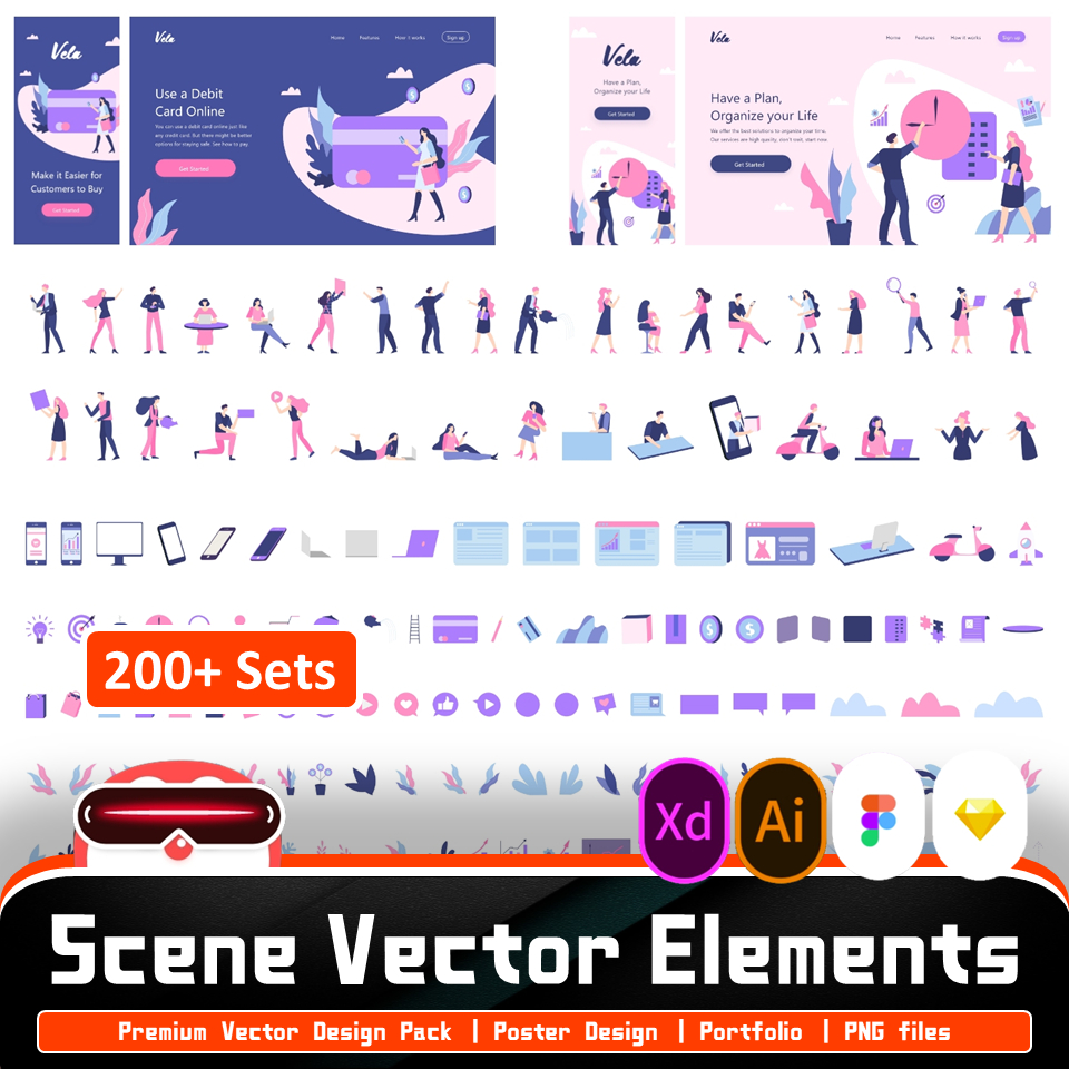 🔥 Vector Design Pack - 200+ Sets Scene Vector Elements 🔥 Premium Logo ...