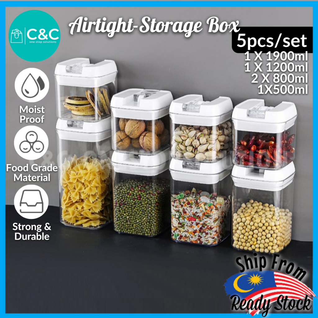 5pcs/set Stackable Airtight Twist Lock Transparent Food Storage ...