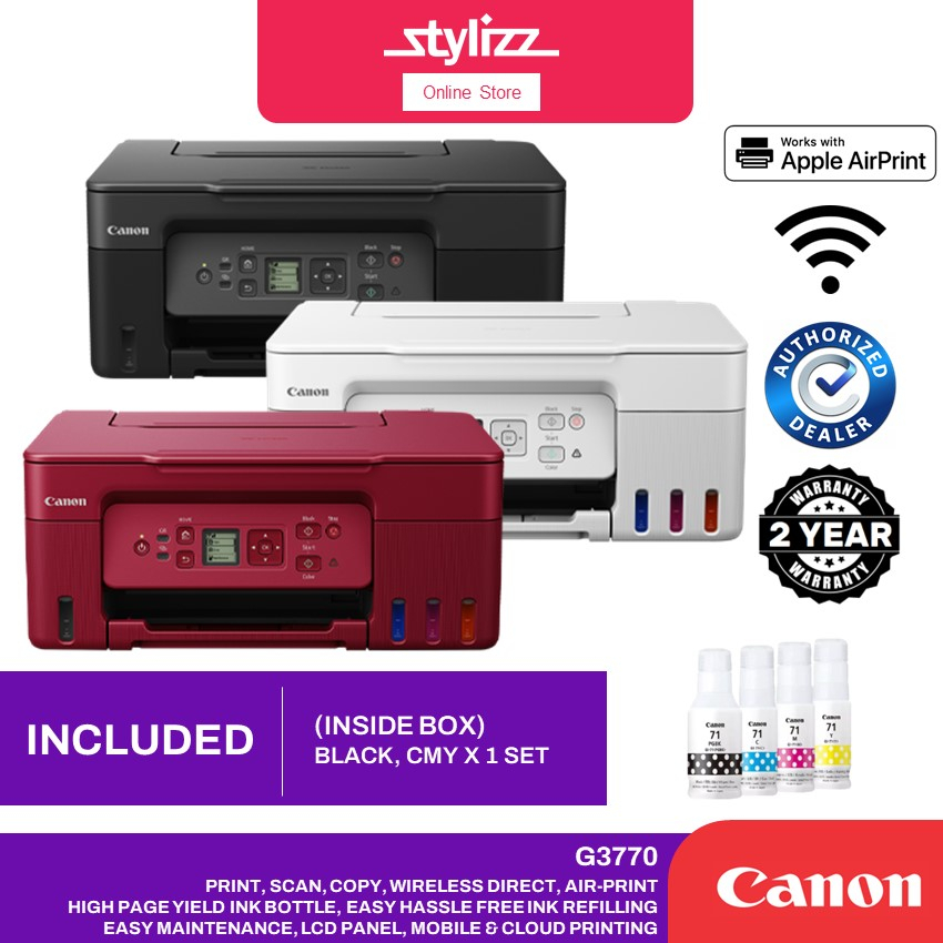 Canon Pixma G3770 Wireless Refillable Ink Tank Printer With Low Cost Printing Lcd Screen Panel 6562