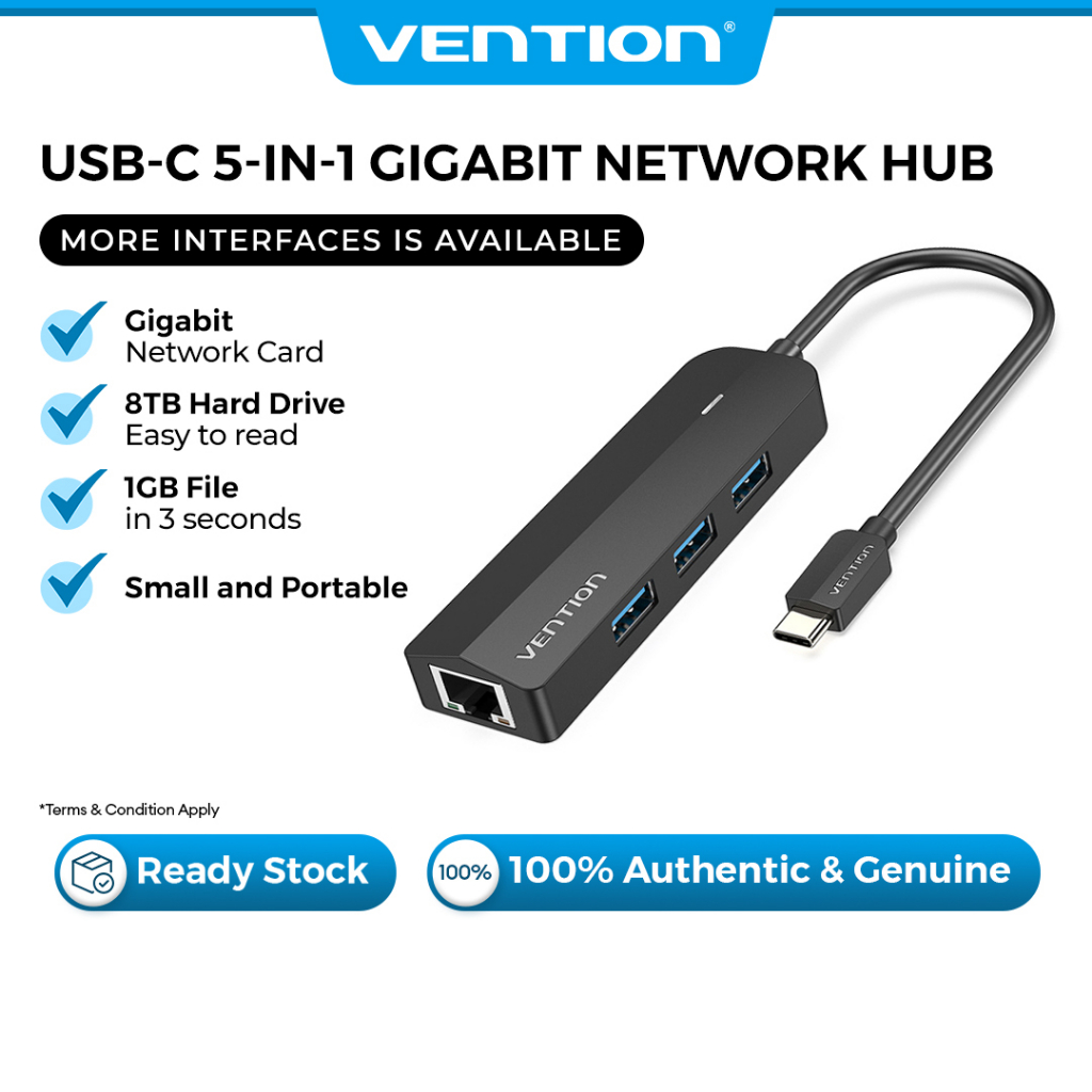 [ SHOCKING SALE ] Vention USB-C to USB 3.0 x 3 / RJ45 / Micro B HUB 0