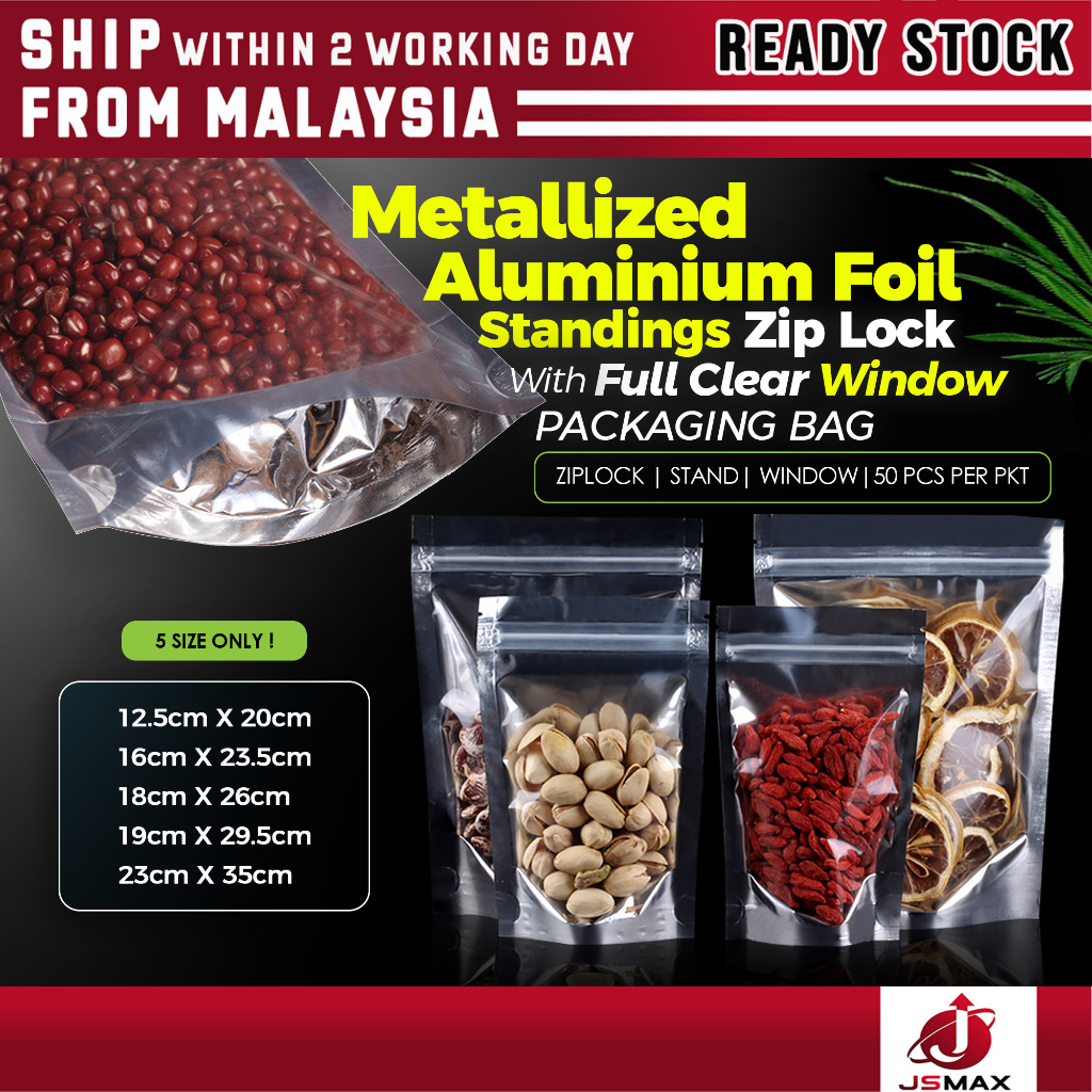 Metallized Aluminium Foil Standings Zip Lock With Full Clear WINDOW ...