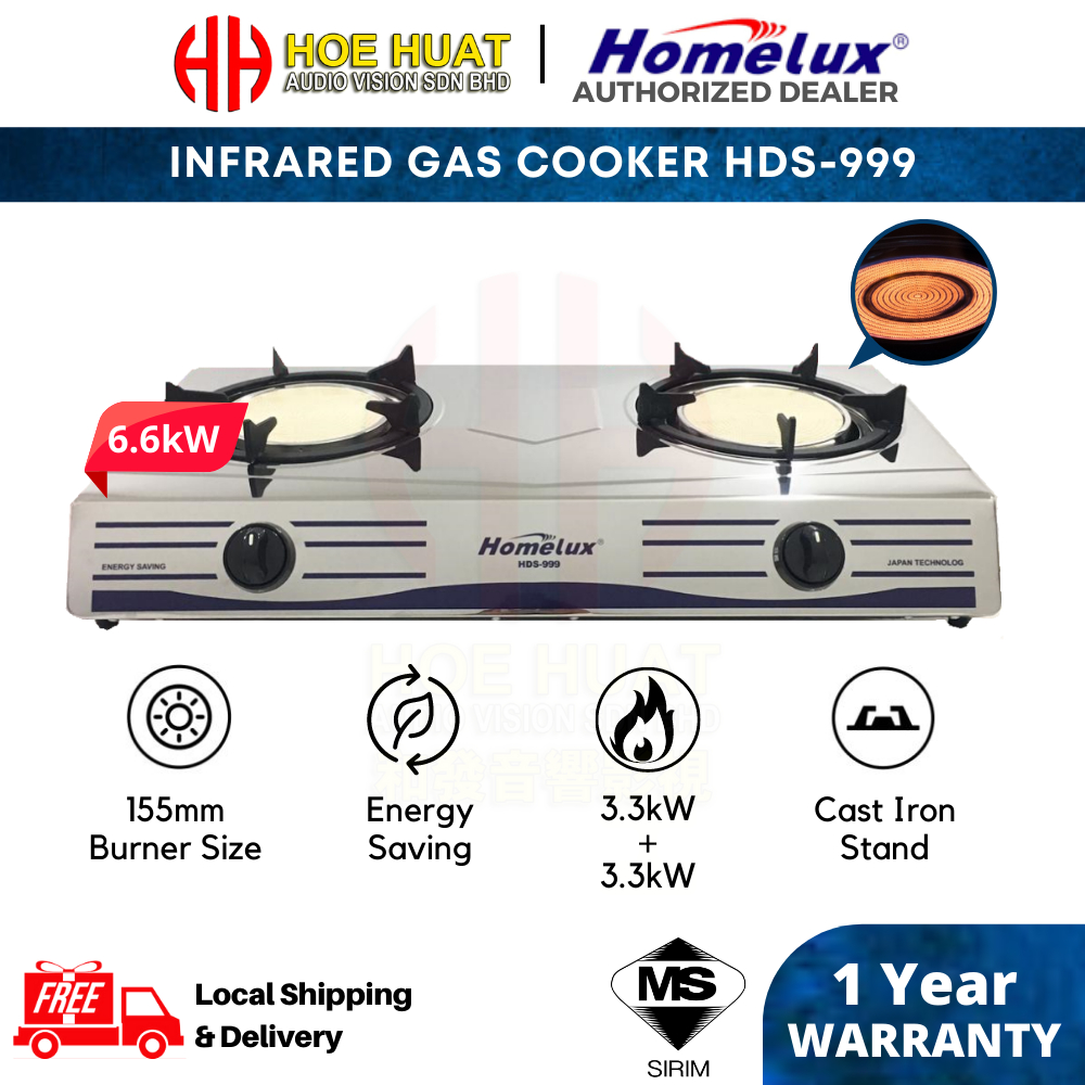 Homelux HDS999 Flameless Double Burner Stainless Steel Infrared Gas