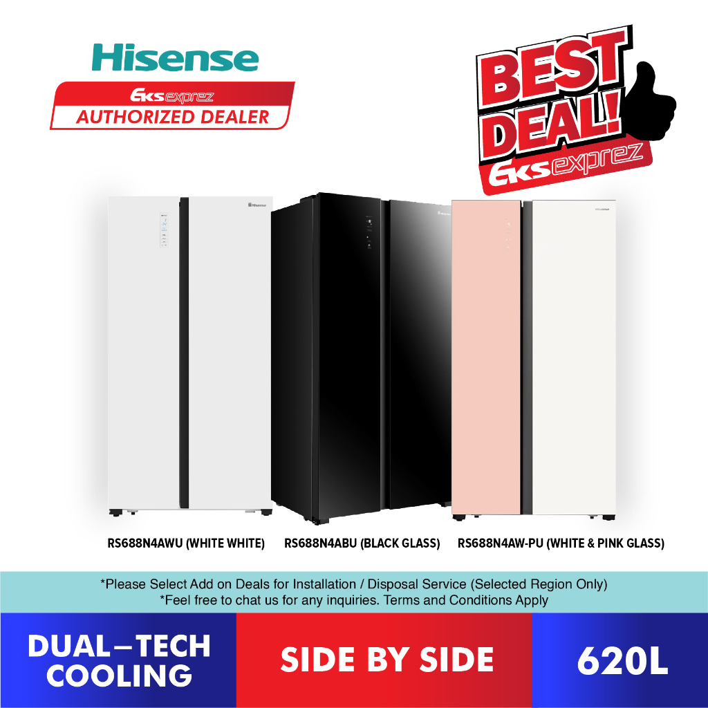 [FREE SHIPPING] Hisense Side by Side Inverter Fridge (620L) RS688N4ABU