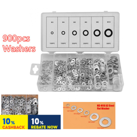 900pcs M3-M10 A3 Acier Rondelle Plate Rondelles Plates Assortiment Kit Avec Bote