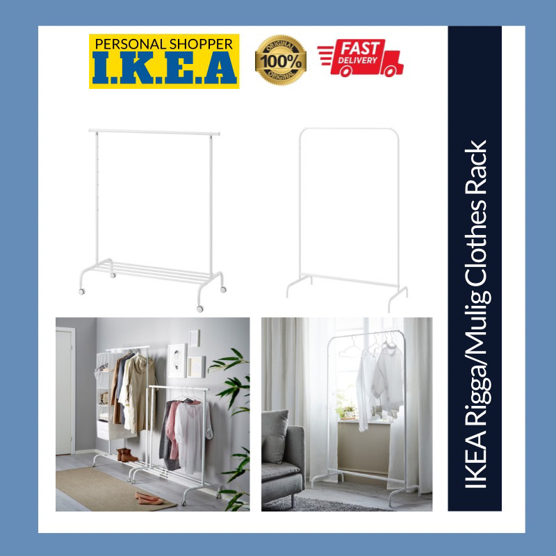 IKEA Mulig Rigga Clothes Rack White Adjustable Height With Wheels Castor Penyidai Baju Beroda Penyidai Beroda Shopee Malaysia