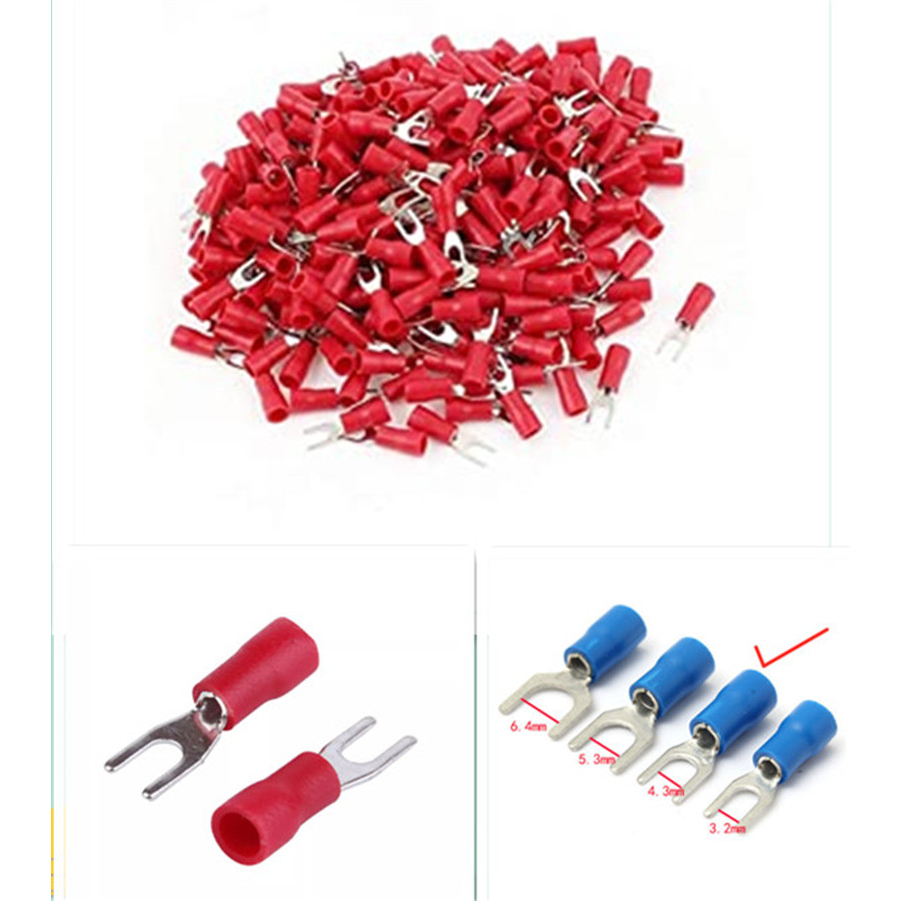1PACK (100PCS) 4.3 MM Insulated Fork terminals Blue U-Type Wire ...