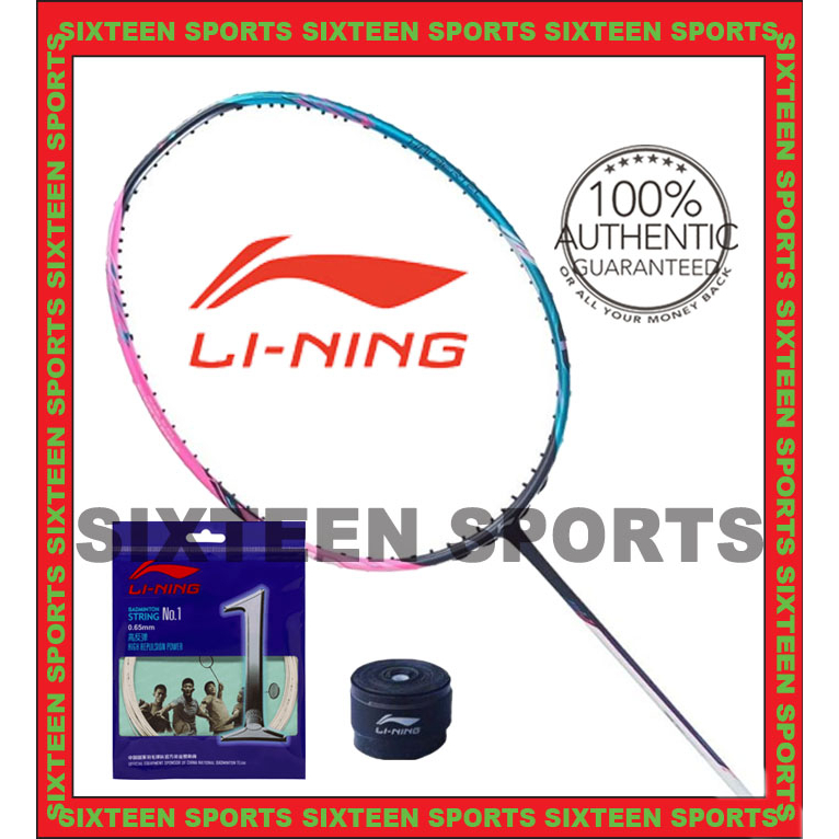 Li Ning Halbertec 8000 Badminton Racket - BLUE/PINK (C/W LINING NO.1 ...