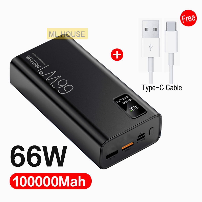 66w Power Bank 100000mAh Super Fast Charge Powerbank USB Type C PD ...