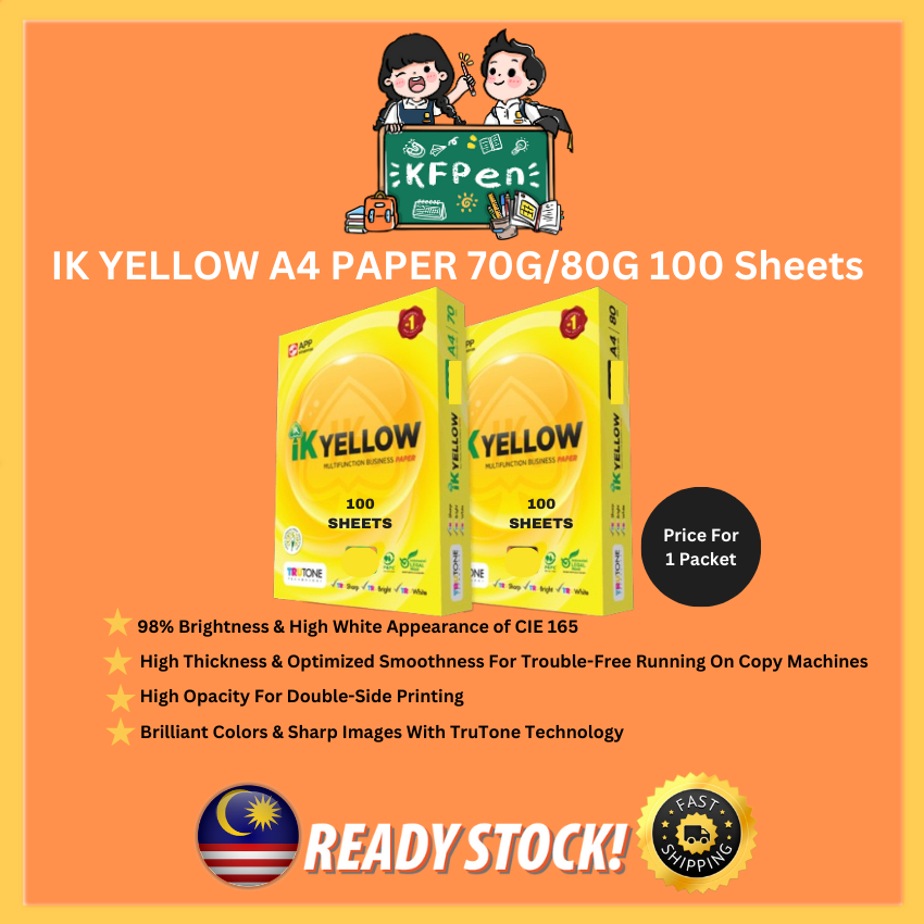 Ik Indah Kiat A4 Paper Ik Yellow Paper 70gsm 80gsm Kertas Putih A4 White Paper 100 Sheets 3911