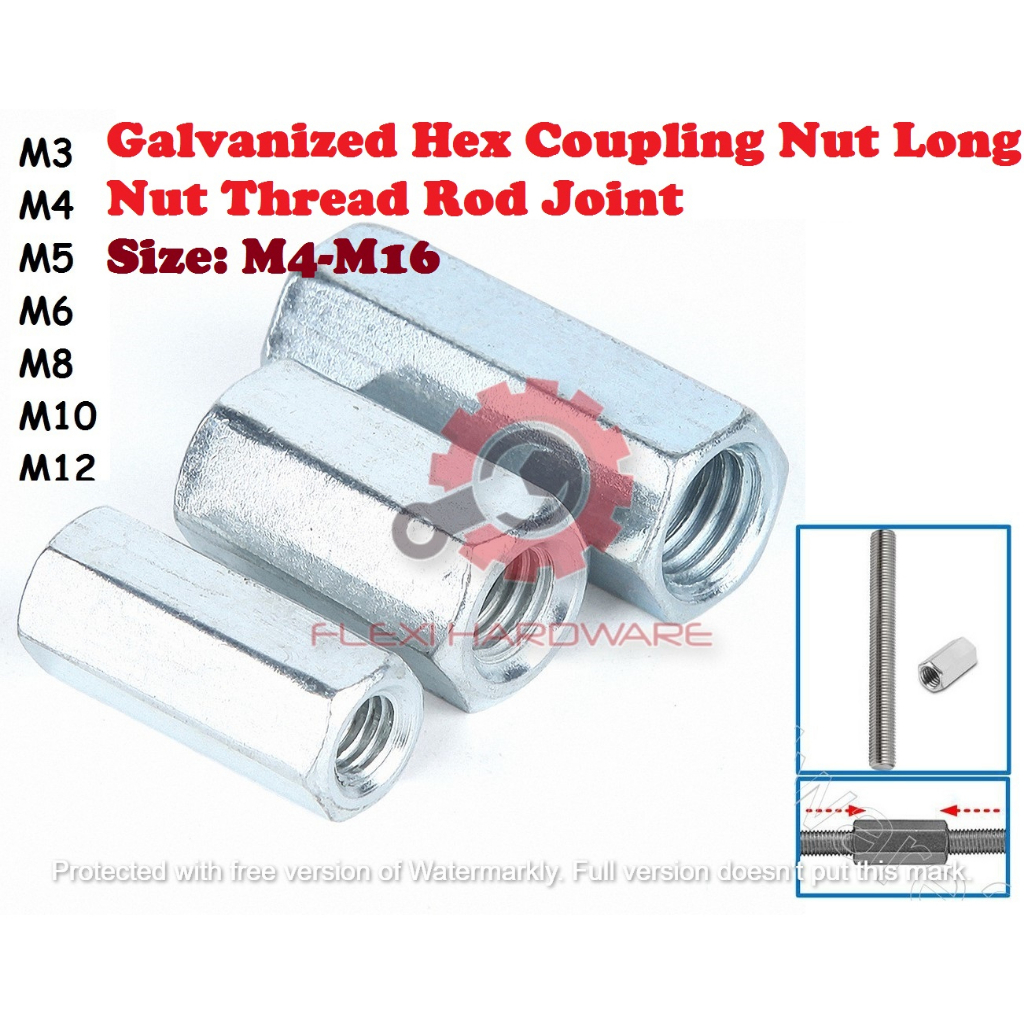 Galvanized Hex Coupling Nut Long Nut Thread Rod Joint M4M16 Shopee