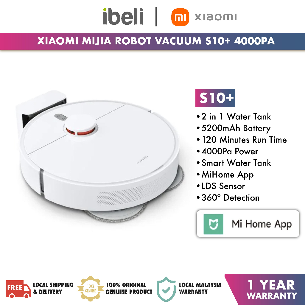Xiaomi Mijia Robot Vacuum S10+ 4000Pa Strong Power Suction 3D Obstacle ...