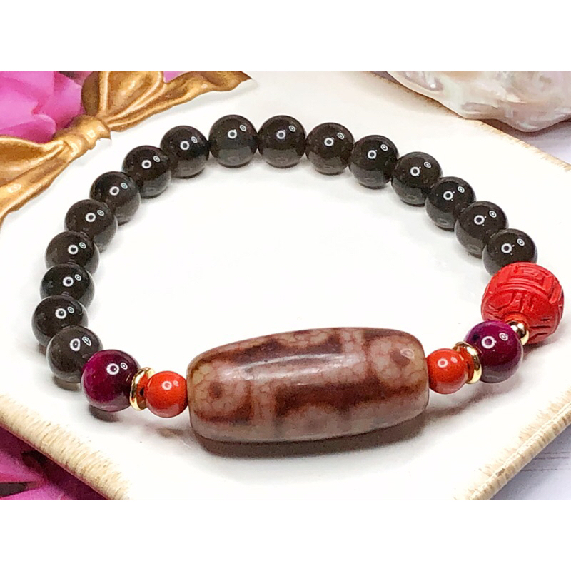 直売特注 dzi beads ジービーズ 西蔵 ヒマラヤ白玉髄 龍紋 平型 九眼天