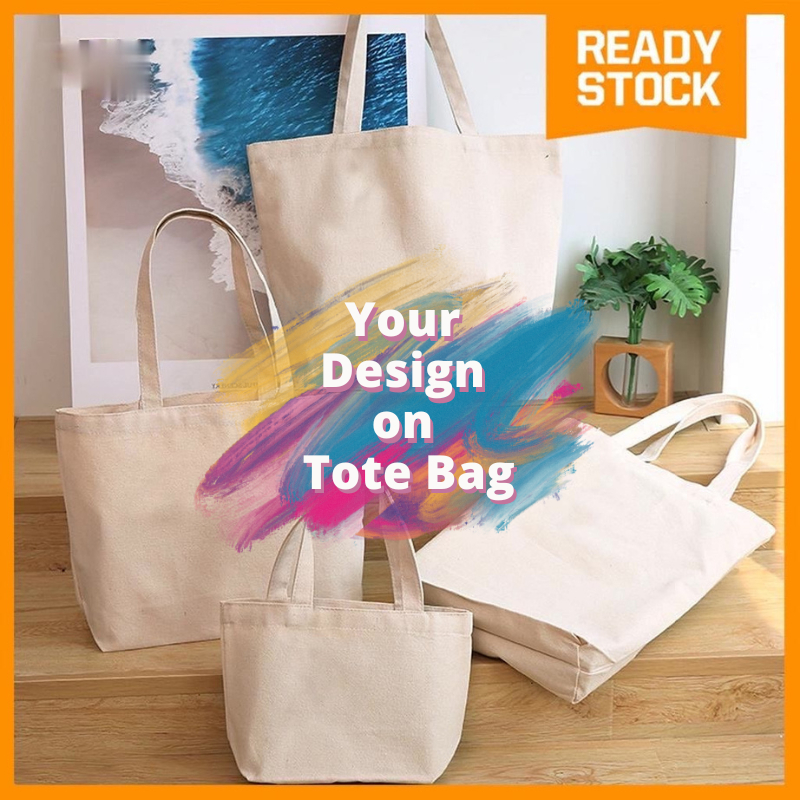 【Customize Design】 Printing With Name Canvas Tote Bag Travel Grocery ...