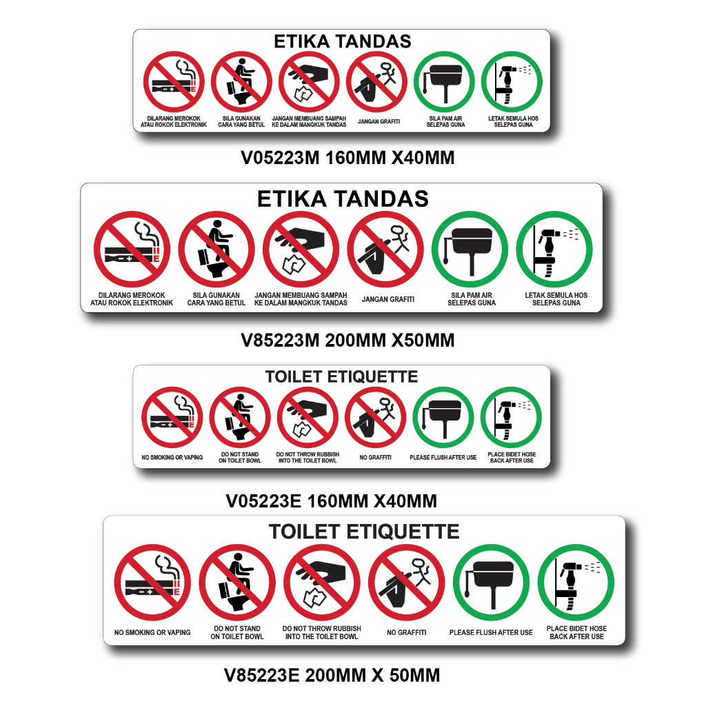 TOILET ETIQUETTE PLEASE FLUSH , NO SMOKING OR VAPING, DO NOT STAND ON
