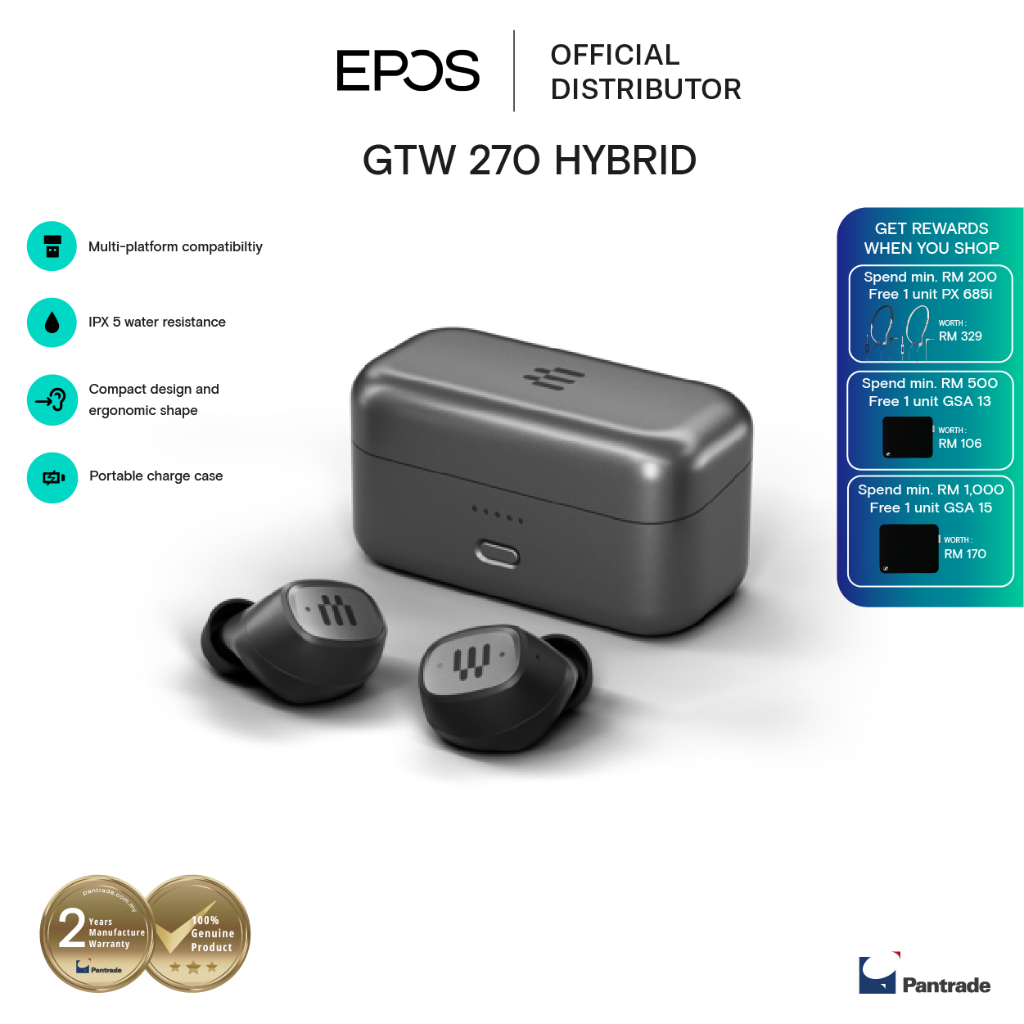 EPOS GTW 270 Hybrid Draadloze Oordopjes – Met Low-latency Dongle, Bluetooth 5.1, IPX5, Zwart 2 miniatura