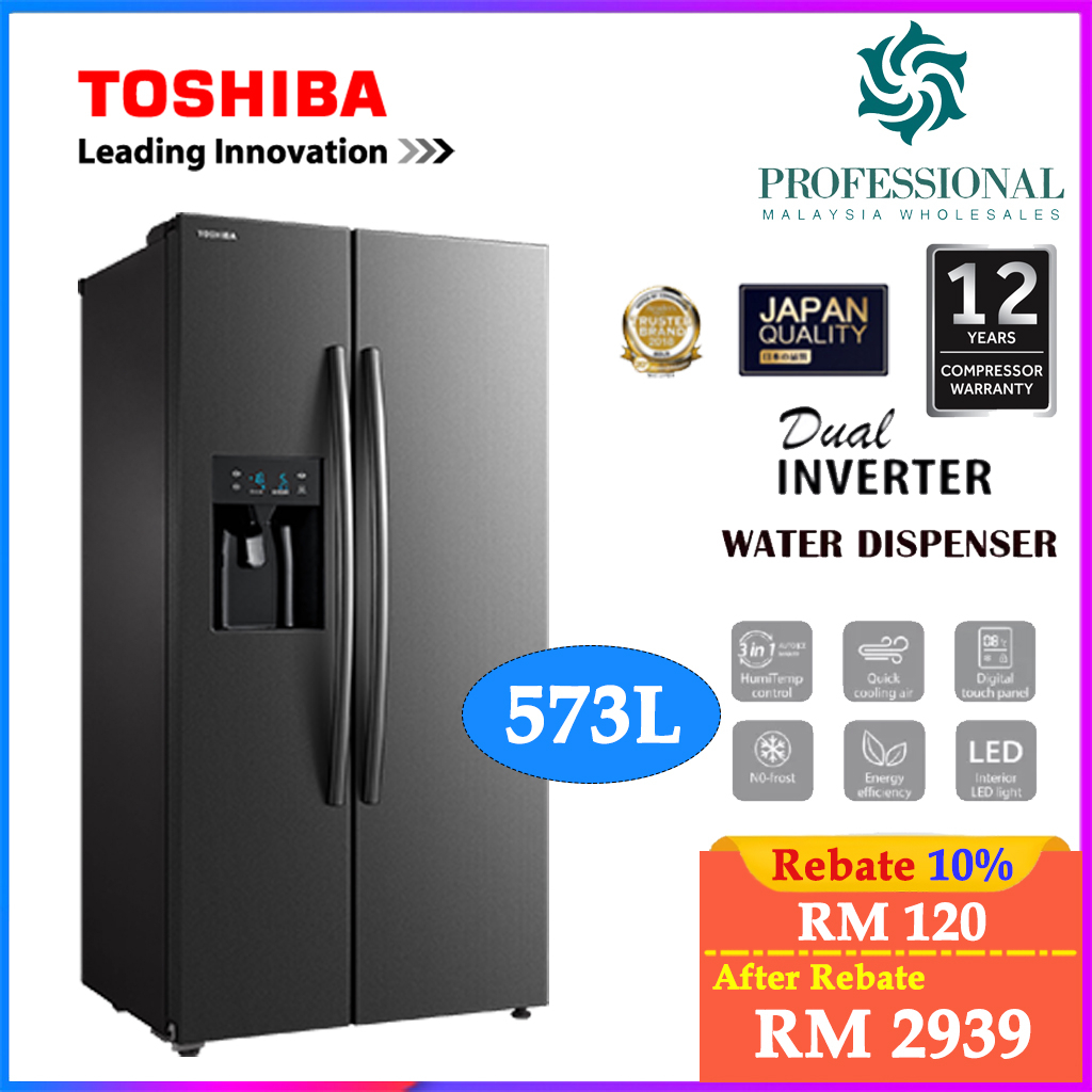 Toshiba 573L GRRS637WEPMY Dual Inverter SideBySide Refrigerator Water & Ice Dispenser