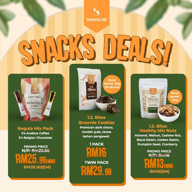 SweetLAB SNACK OF HAPPINESS BROWNIES Healthy mix nuts nogula no gula ...