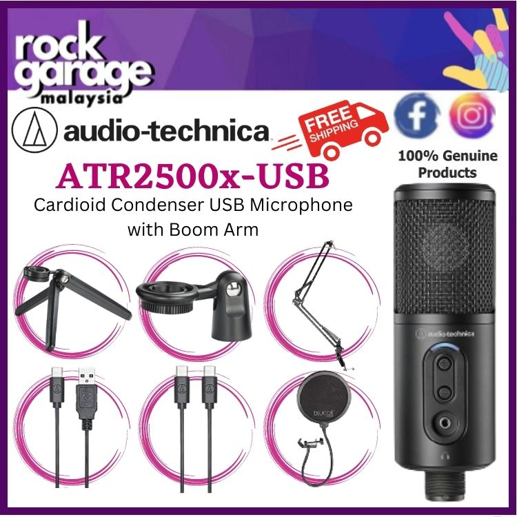 Audio Technica ATR2500x-USB Cardioid Condenser USB Microphone With Boom ...