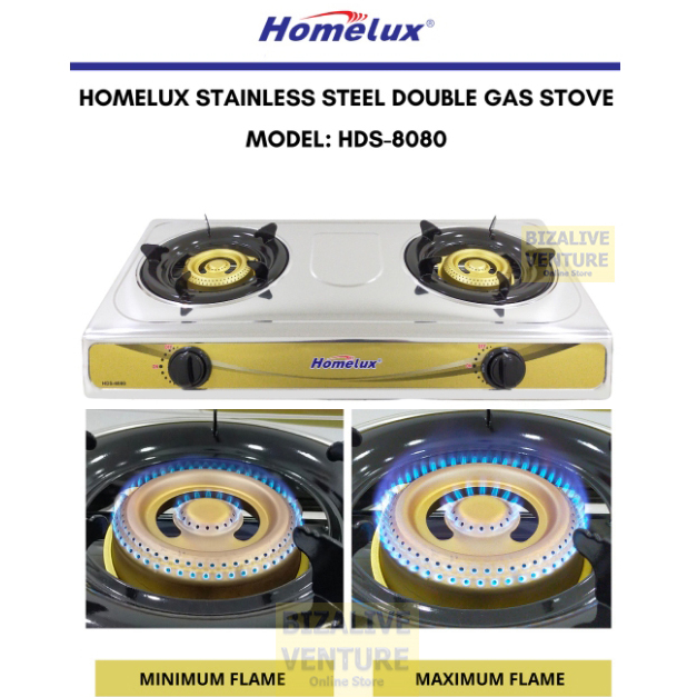 Homelux HDS8080 Double gas Stove Auto Ignition Cooker Burner Gas