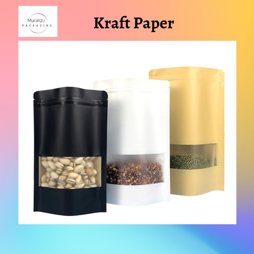 50pcs Kraft Paper Zip Lock Bag with Window/Zipper Bag with window