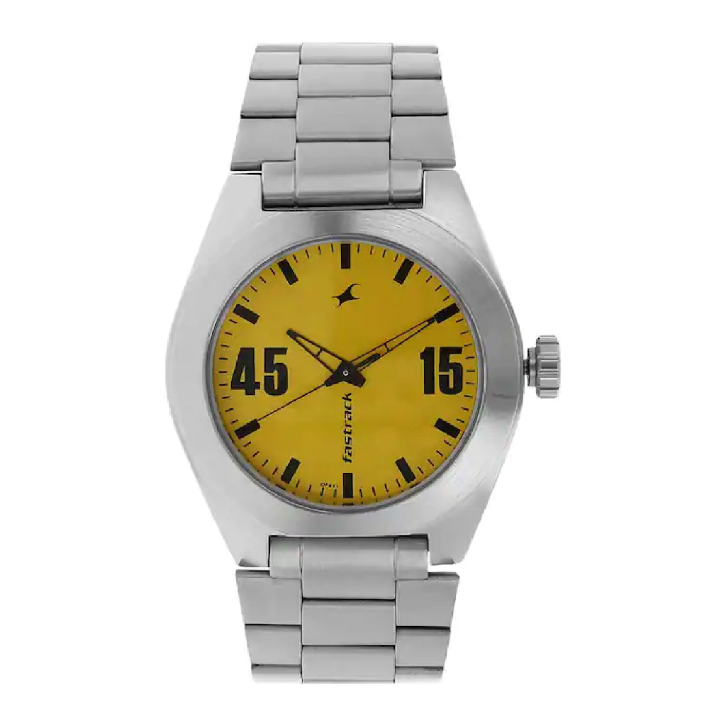FASTRACK Checkmate Yellow Dial Stainless Steel Strap Watch 3110SM04 ...