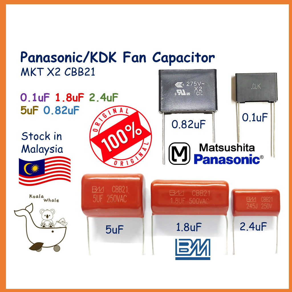 Panasonic KDK Fan Capacitor Kapasitor Kipas X2 CBB21 250V 500V 0.1uF 1