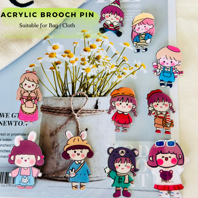 Cute Girl Brooch Pin Acrylic Badge with Pin Creative Cartoon Cloth Bag