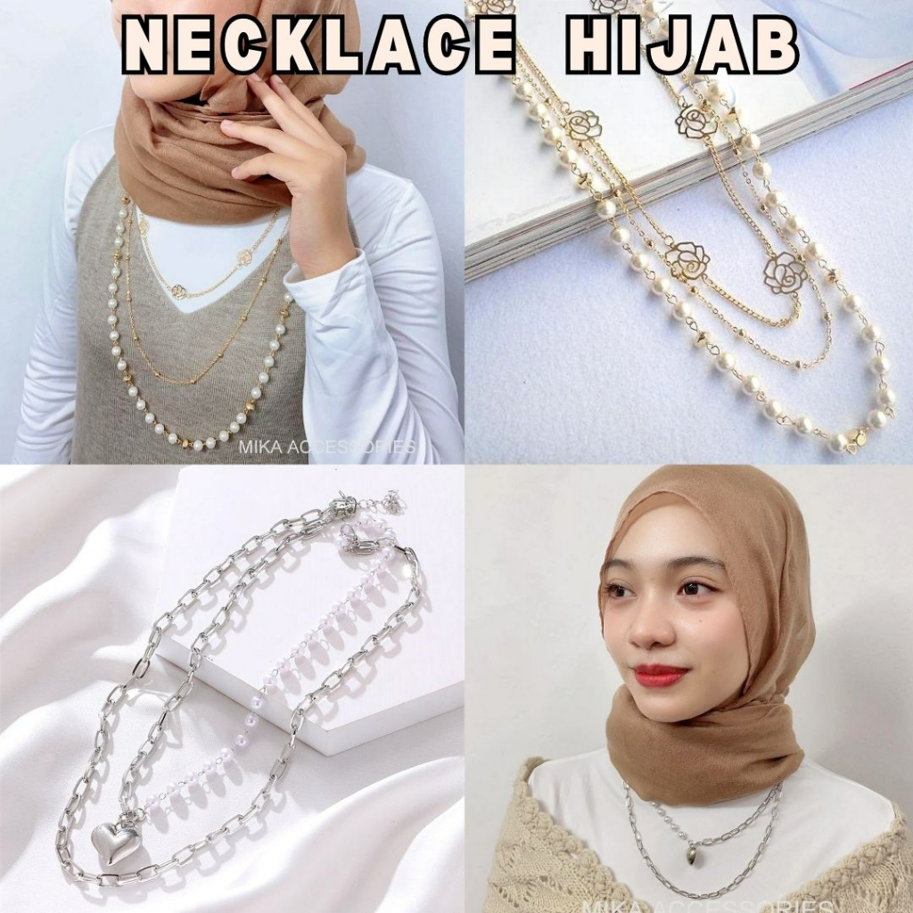 Necklace Hijab Rantai Leher Hijab Multilayer Women's Necklaces Lady's Fashion Double Layer Long