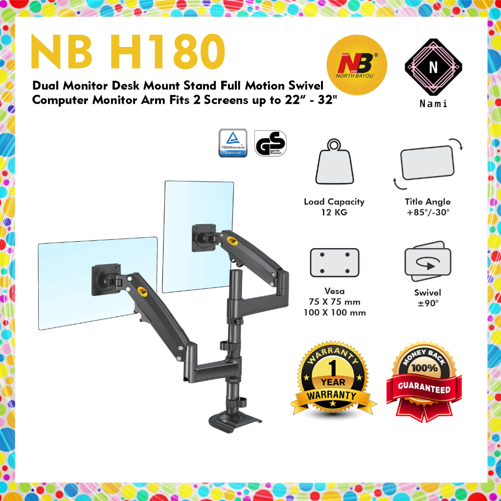 NB North Bayou H180 22 32 Inch Gas Strut Dual TV Monitor Bracket Desk