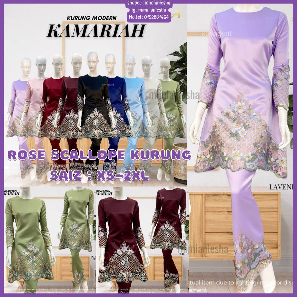 Baju Raya 2023 Kurung Modern Kamariah Kurung Sulam Kurung Satin Kurung