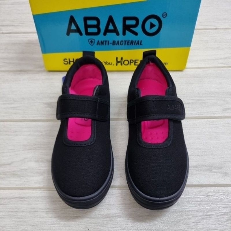 Abaro 2622 Girls Velcro Black Canvas School Shoe Kasut Sekolah Hitam