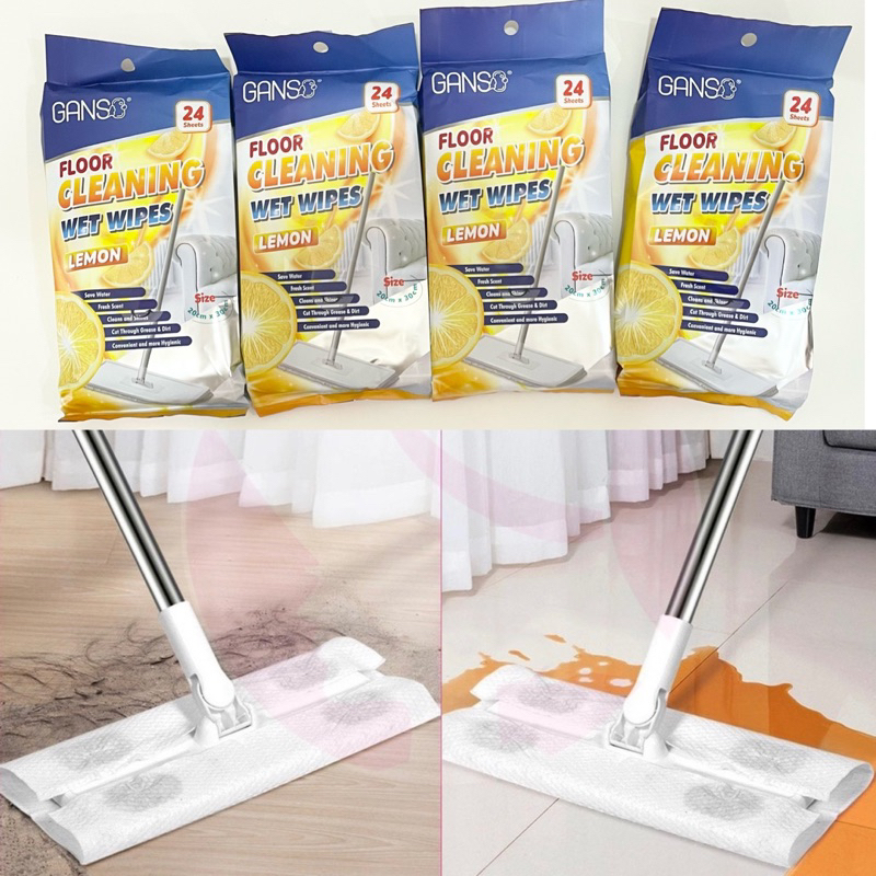 FLOOR CLEANING WET WIPES LEMON GANSO MURAH CHEAP TISU LANTAI WANGI