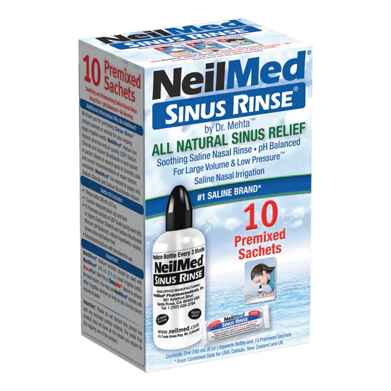 EXP 31/10/2026 NeilMed Sinus Rinse Starter Kit with 10 Premixed Sachets