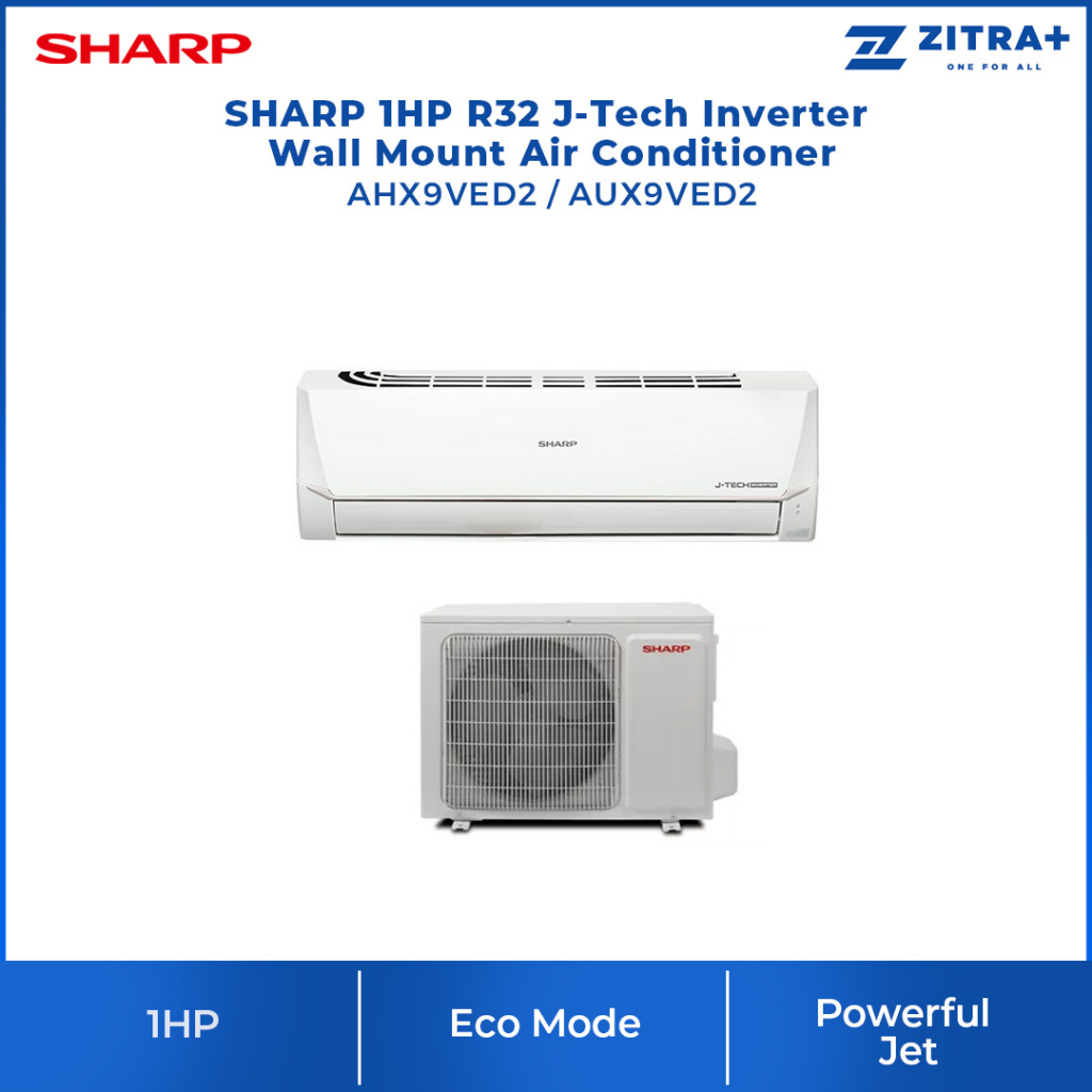SHARP 1HP R32 J- Tech Inverter Wall Mount Air Conditioner AHX9VED2 ...