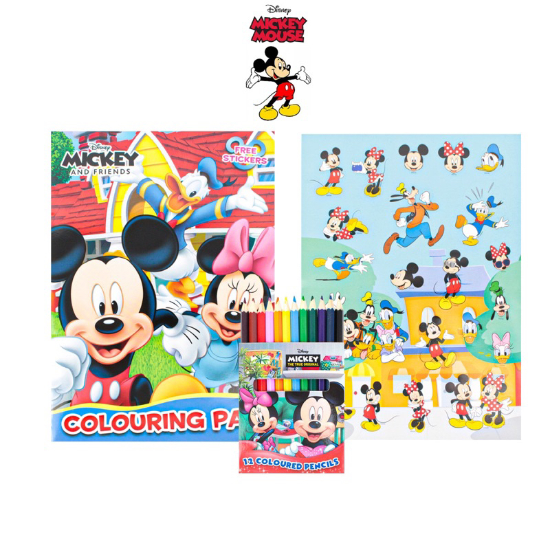 Disney Mickey And Friends Colouring Book, Stickers & Colour Pencil Set ...
