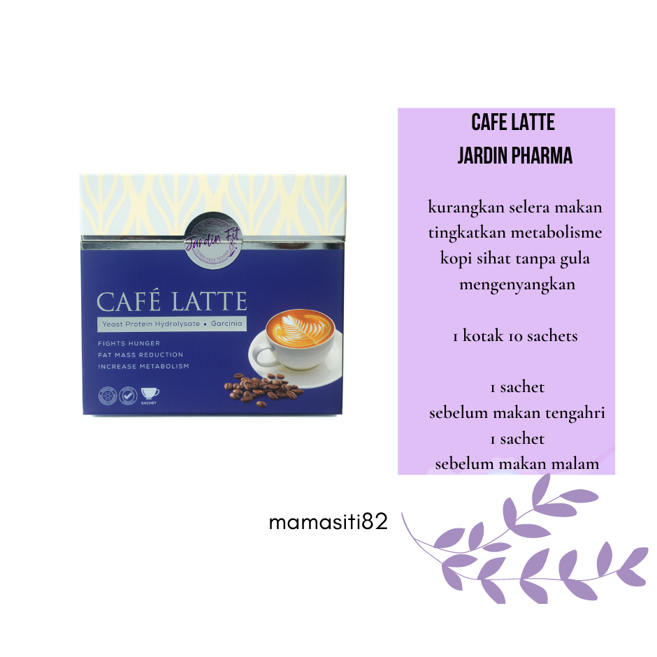 Cafe latte Jardin Pharma kopi kurus tanpa gula fibre protein arabic gum