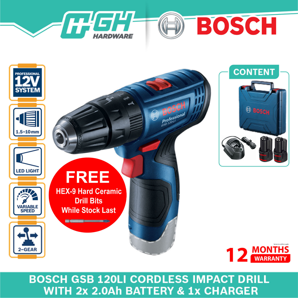 GH HARDWARE BOSCH GSB 120 Li Cordless Impact Drill GSB120LI GSB 120LI GSB120 LI Shopee Malaysia