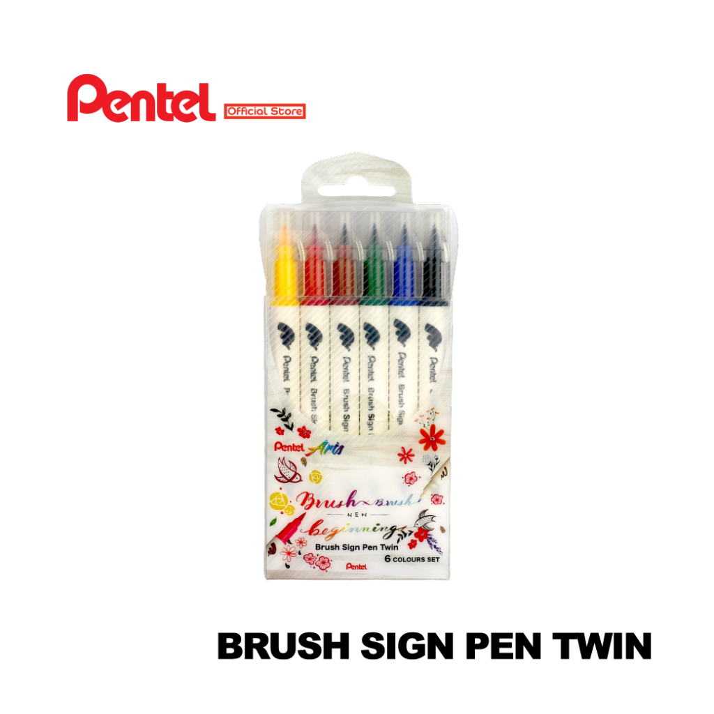 Pentel Arts Sign Pen Twin Brush – 6 Stifte In Gelbtönen Für Brush-Lettering & Illustration