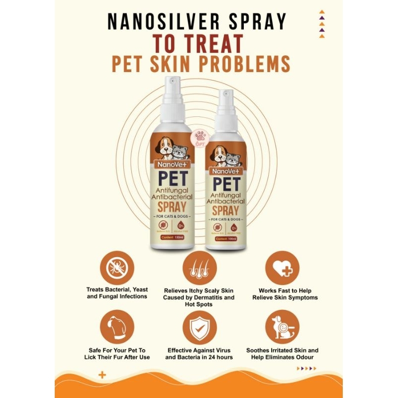Nanovet Pet Antifungal & Antibacteria Wound Spray for Cat and Dog