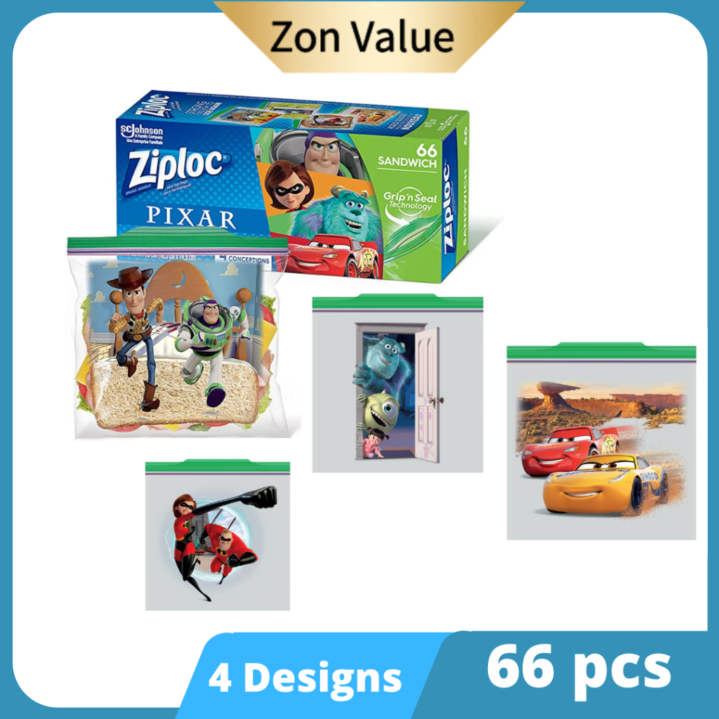 ZIPLOC Sandwich Bag 66pcs Pixar Toy Story Monster Incredible Cars Designs Seal Top Bags zip lock