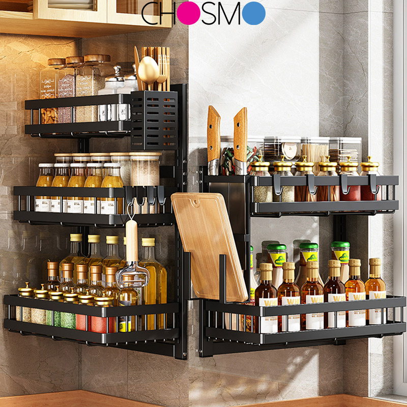 Kitchen Spice Rack Stainless Steel Rak Rempah Hanging Storage Rak Dapur Serbaguna Wall Mounted