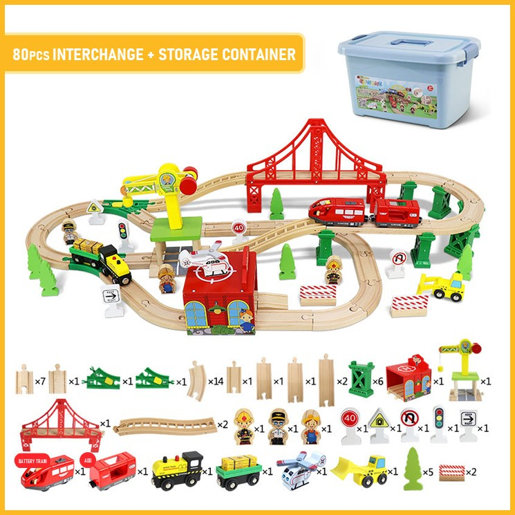 BabyBoss Edwone Wooden Train Set with Battery Locomotive Train Track ...