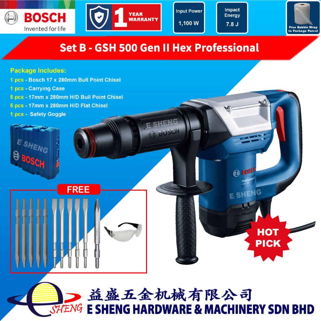 Bosch GSH500 Gen II Demolition Hammer / Breaker with Hex FOC Point