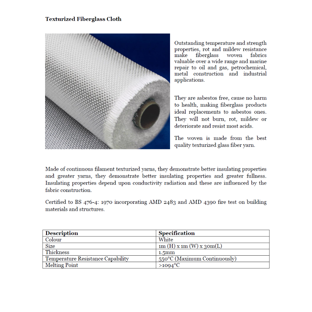 Fire Blanket Rolls 1mx30mtr, 1mx50mtr Fiberglass Fabric 1mm/1.5mm