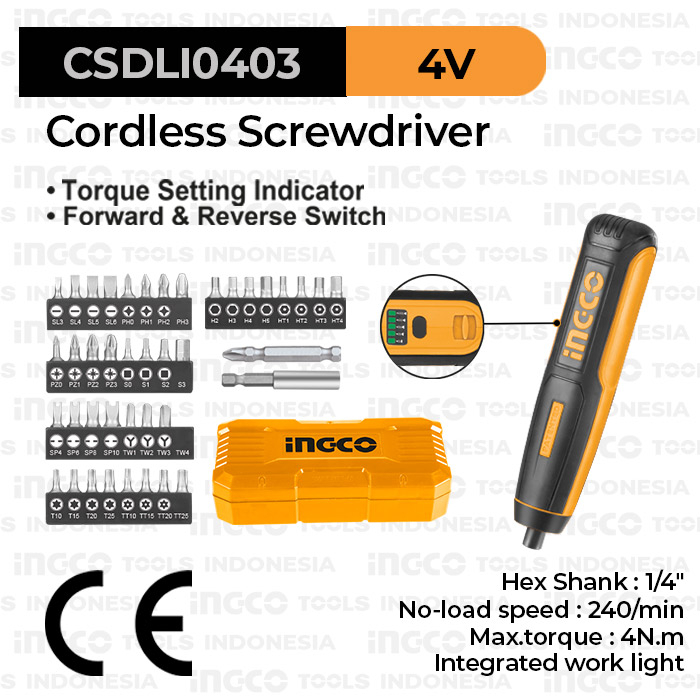 INGCO Cordless Screwdriver Drill Driver CSDLI0403 Shopee Malaysia