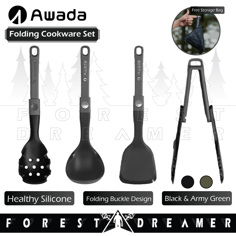 Awada Camping Silicone Folding Cookware Set Outdoor Portable Kitchen Cooking Tableware Utensil