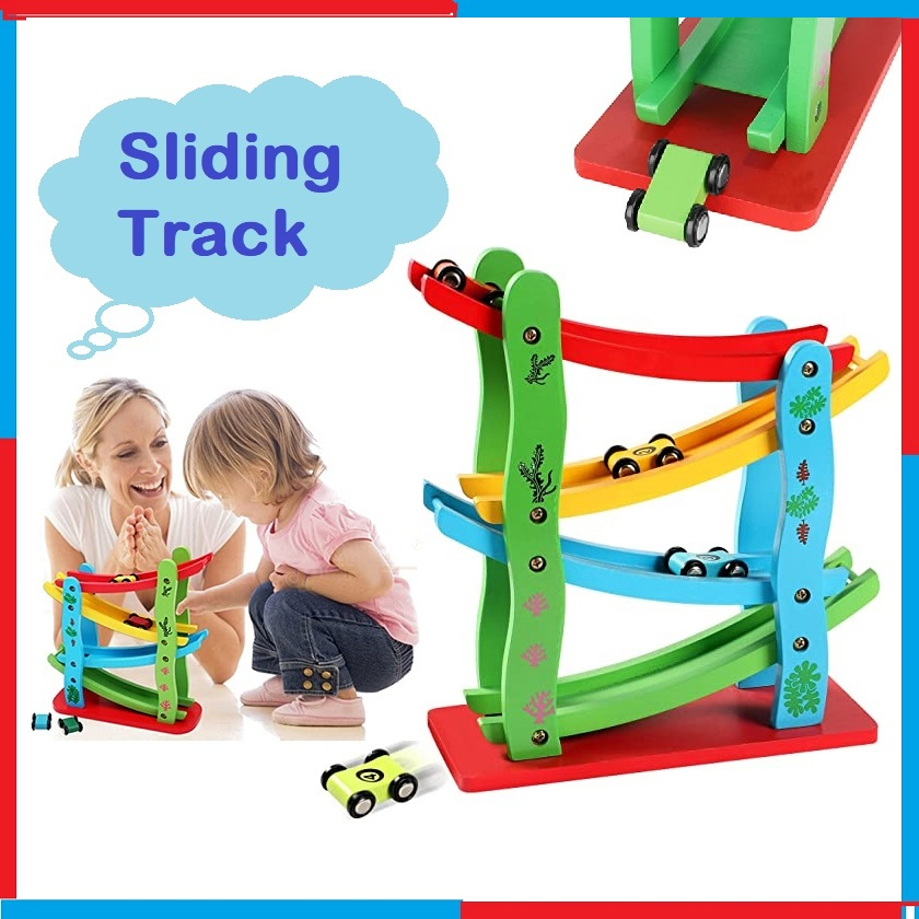 Wooden 4 Tracks Ladder Ramp Racer Toddler Toys Race Track Car for Kids ...