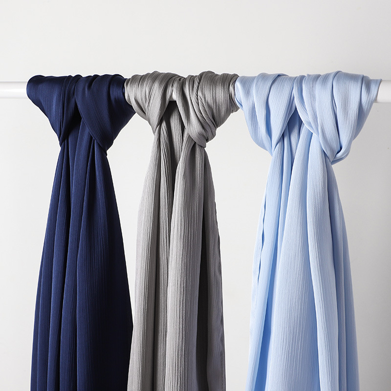 PREMIUM QUALITY MSL151 TUDUNG SATIN SHAWL TEXTURED CHIFFON SILK MUNA OMBRA 46 COLORS 70X175CM