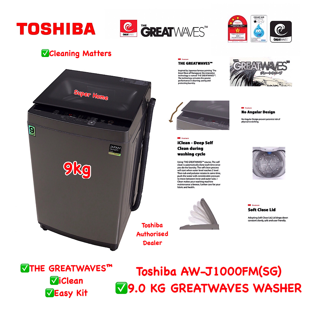 Toshiba Washer Machine AWJ1000FM(SG) 9kg GREATWAVES WASHER Fully Auto Washing Machine Shopee